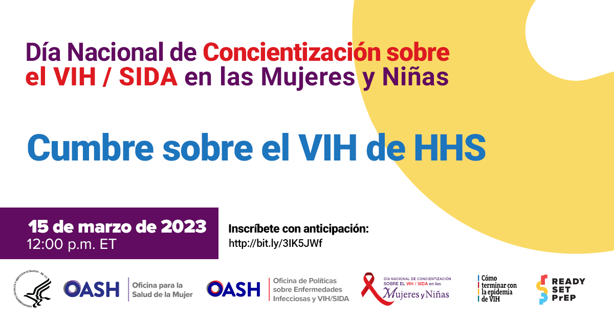 Cartel con detalles clave sobre la cumbre en línea del Día Nacional de Concientización sobre el VIH / SIDA en las Mujeres y Niñas