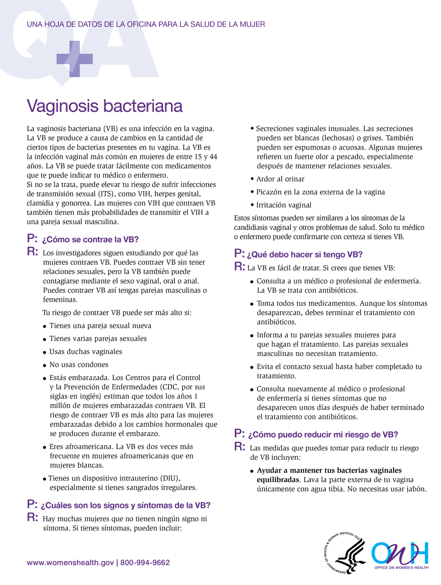 Hoja de datos sobre vaginosis bacteriana
